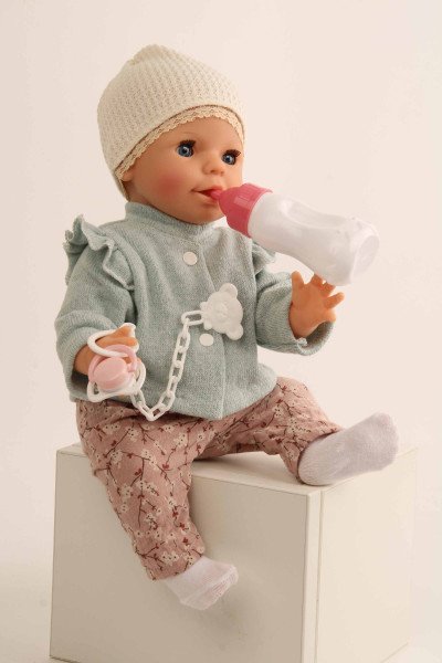 Schildkröt Manufaktur Trink + Näßbaby "Lina" 40 cm mit Malhaar und blauen Schlafaugen, Kleidung rose/mint Exklusivangebot