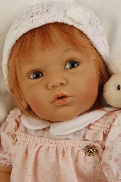 Schildkröt Manufaktur Puppe Rosalie 50 cm von Gudrun Legler, rote Haare, Kleidung rose/weiss Valentinstagsangebot