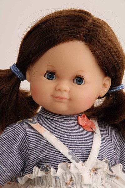 Schildkröt Manufaktur Puppe Schlummerle 32 cm braune Haare, blaue Schlafaugen, Blumenkleidung weiss/blau Wochenangebot