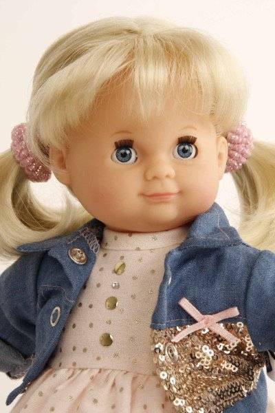 Schildkröt Manufaktur Puppe Schlummerle 32 cm blonde Haare, blaue Schlafaugen, Sommerkleid rose/bleu Rabatte dieses Monats