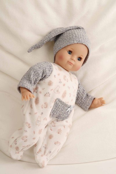 Schildkröt Manufaktur Puppe Schlummerle 32 cm mit Malhaar und blauen Schlafaugen, Overall weiß/blau/rose Preisnachlass