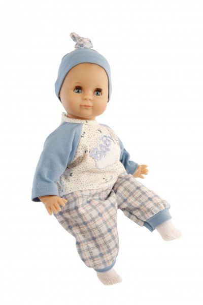 Schildkröt Manufaktur Kleidung zu Puppe Schlummerle 32 cm, Karohose, Pullover+Mütze blau/weiss/rot Heißer Verkauf