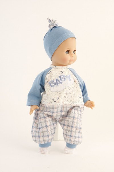 Schildkröt Manufaktur Puppe Schlummerle 32 cm mit Malhaar und blauen Schlafaugen, Kleidung blau/weiss Top Angebot