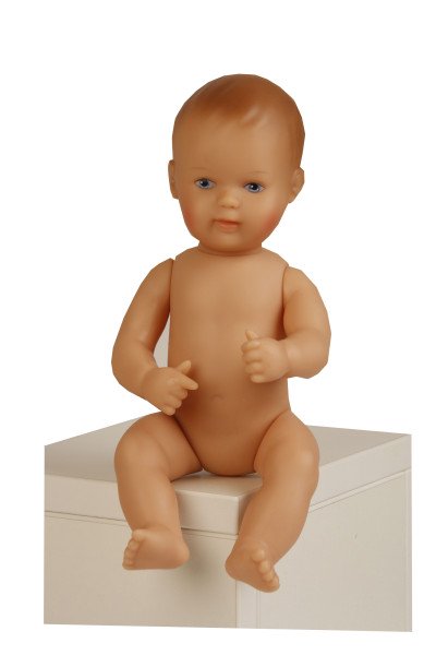 Schildkröt Manufaktur Puppe Mein 1. Baby 28 cm mit Malhaar und blauen Malaugen, Overall blau/weiss Kauf eins, bekomm eins gratis