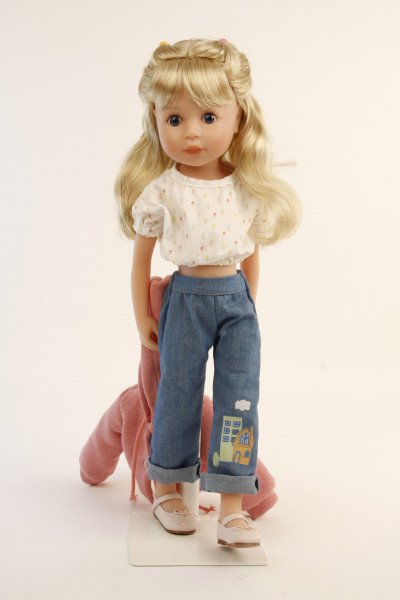 Schildkröt Manufaktur Stehpuppe Yella 46 cm blonde Haare, Kleidung rose/weiss/blau Nur für heute