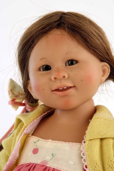 Schildkröt Manufaktur Puppe Müller-Wichtel Rosi 30 cm braune Haare, Sommerkleid pink/gelb zollfrei