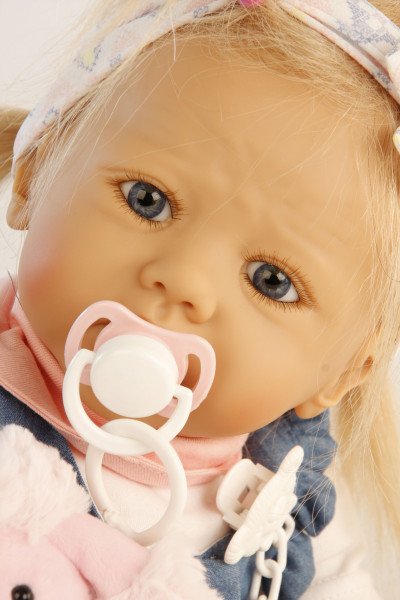 Schildkröt Manufaktur Baby Pina 52 cm von Karola Wegerich , blonde Haare, Kleidung weiss/blau/rose Heißer Verkauf