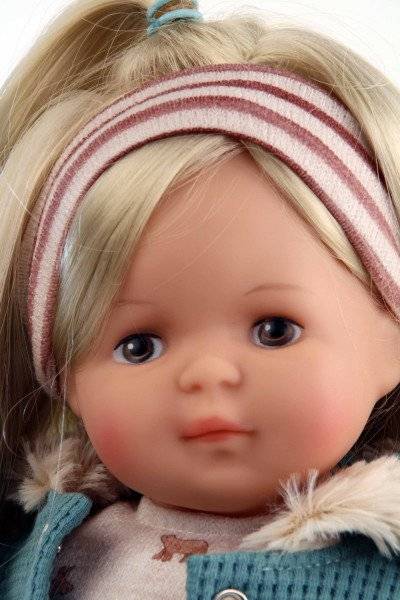 Schildkröt Manufaktur Puppe Strampelchen 37 blonde Haare, braune Malaugen, Winterkleidung rose/petrol Tiefpreis