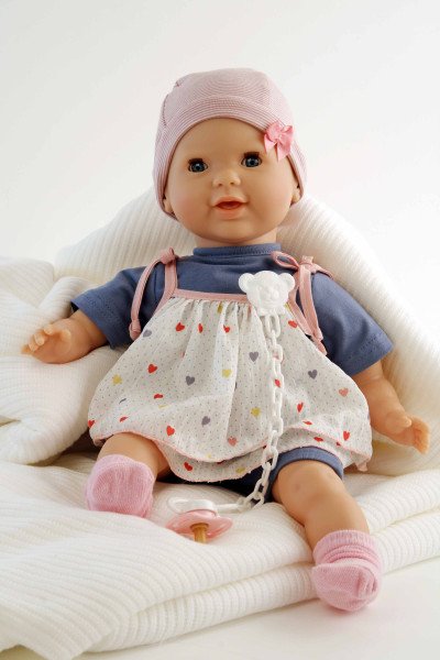 Schildkröt Manufaktur Schnullerbaby Lenchen 37 cm, Malhaar, blaue Schlafaugen, Kleidung blau/weiss/rose Speichern exportieren