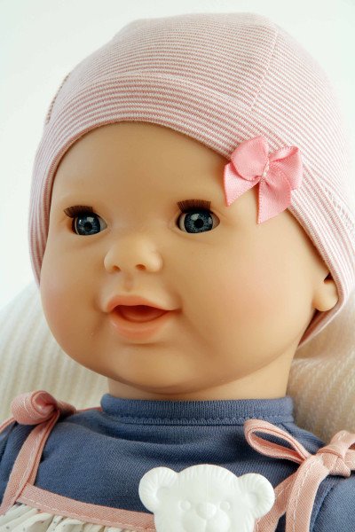 Schildkröt Manufaktur Schnullerbaby Lenchen 37 cm, Malhaar, blaue Schlafaugen, Kleidung blau/weiss/rose Speichern exportieren