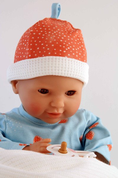 Schildkröt Manufaktur Schnullerbaby Lenchen 37 cm, Malhaar, braune Schlafaugen, Kleidung Erdbeerchen Im Verkauf