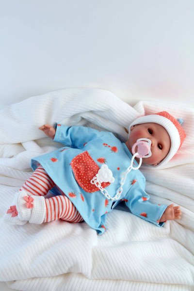 Schildkröt Manufaktur Schnullerbaby Lenchen 37 cm, Malhaar, braune Schlafaugen, Kleidung Erdbeerchen Im Verkauf