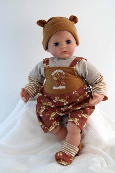 Schildkröt Manufaktur Puppe Peterle 52 cm mit Malhaar, blauen Schlafaugen, Kleidung Safari Tiefpreis