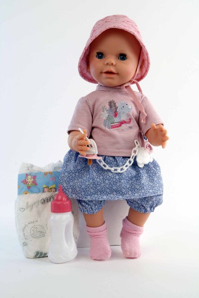 Schildkröt Manufaktur Trink + Näßbaby "Lina" 40 cm mit Malhaar und blauen Schlafaugen, Kleidung rose/bleu JETZT KAUFEN