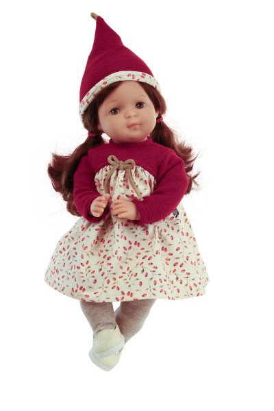 Schildkröt Manufaktur Puppe Strampelchen 37 braune Haare, braune Malaugen, Kleidung weiß/rot/beige Nur noch ein Tag übrig