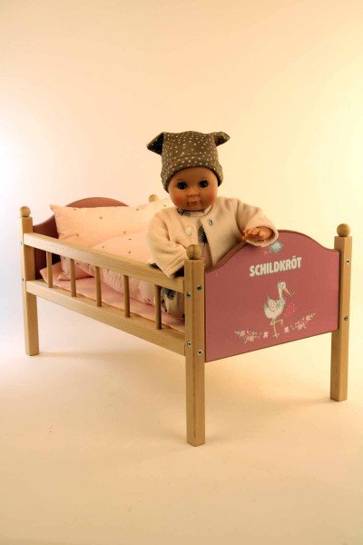 Schildkröt Manufaktur Puppe Schlummerle 32 cm mit Malhaar und braunen Schlafaugen, Kleidung rose/weiss/braun Super Rabatt