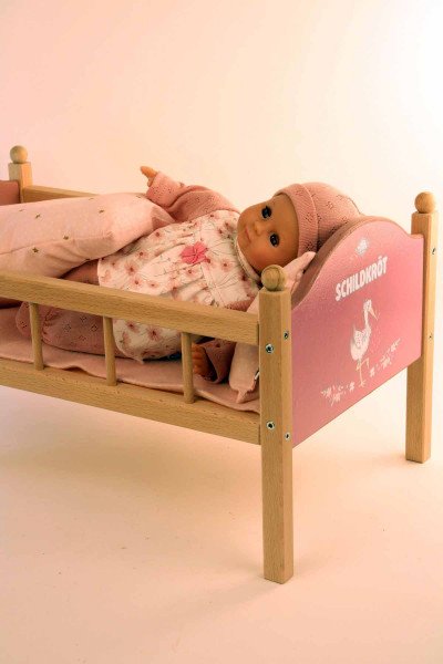 Schildkröt Manufaktur Puppe Schlummerle 32 cm mit Malhaar und braunen Schlafaugen, Kleidung rose/weiss 50% Rabatt mit kostenlosem Versand