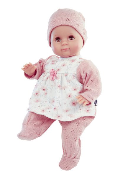 Schildkröt Manufaktur Kleidung zu Puppe Schlummerle 32 cm, Strickoverall mit Kleid und Mütze rose/weiiss Fabrikladen