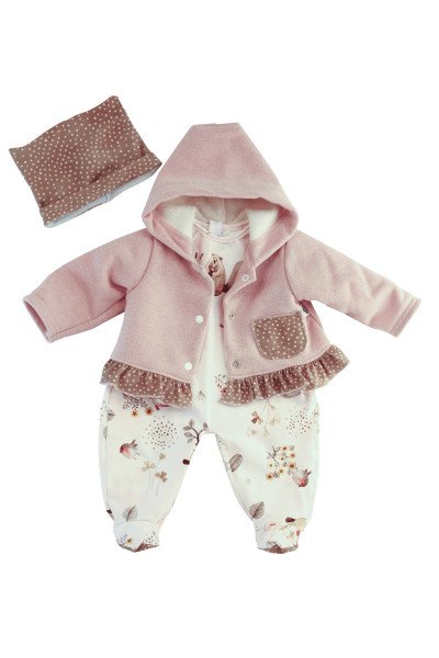 Schildkröt Manufaktur Kleidung zu Puppe 52 cm Julchen/Peterle/Klara/Elli winterlich rose/gold mit Biberdruck
