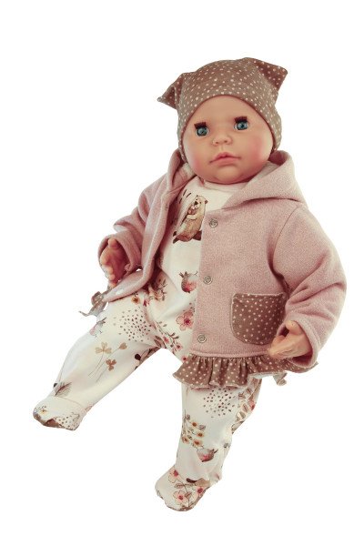 Schildkröt Manufaktur Kleidung zu Puppe 52 cm Julchen/Peterle/Klara/Elli winterlich rose/gold mit Biberdruck Sonderangebot