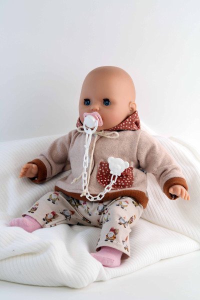 Schildkröt Manufaktur Baby Amy 45 cm mit Schnuller, Malhaar,blaue Schlafaugen, Kleidung rose Wichtel Cyber Monday