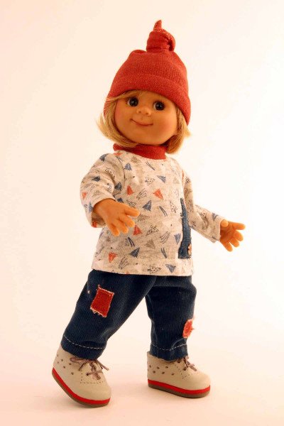 Schildkröt Manufaktur Puppe Müller-Wichtel Timi 25 cm blonde Haare, Kleidung blau/weiss/rot Muttertagsangebot