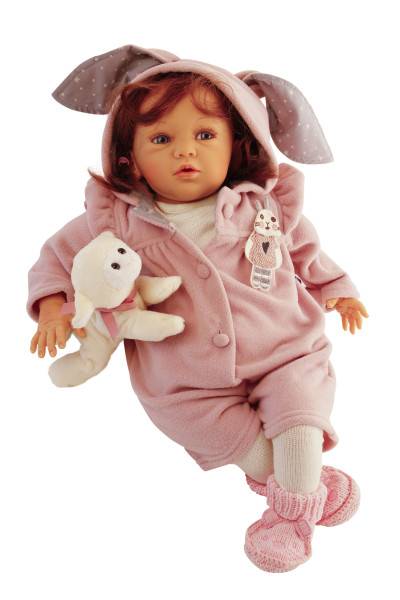 Schildkröt Manufaktur Puppe Rosalie 50 cm von Gudrun Legler, braune Haare, Hasenoverall