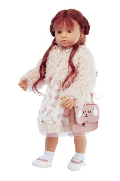 Schildkröt Manufaktur Puppe Anna-Maria 70 cm stehend von Brigitte Paetsch braune Haare, Kleidung rose/weiss Lagerräumung