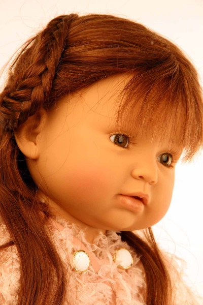 Schildkröt Manufaktur Puppe Anna-Maria 70 cm stehend von Brigitte Paetsch braune Haare, Kleidung rose/weiss Lagerräumung
