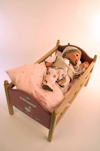 Schildkröt Manufaktur Baby Amy 45 cm mit Schnuller, Malhaar, braune Schlafaugen, Biberoverall + Mütze+ Weste VIP-Rabatte