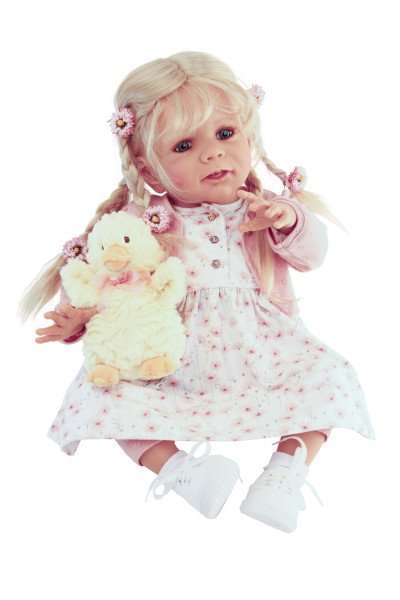 Schildkröt Manufaktur Puppe Femke 60 cm von Karola Wegerich blonde Haare, Kleidung rose/weiss