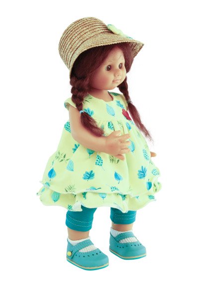 Schildkröt Manufaktur Puppe Müller-Wichtel Pia 30 cm braune Haare, Kleidung gelb/grün