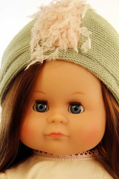 Schildkröt Manufaktur Puppe Schlummerle 37 cm braune Haare, blaue Schlafaugen, Kleidung bunt mint/braun/rose Im Verkauf