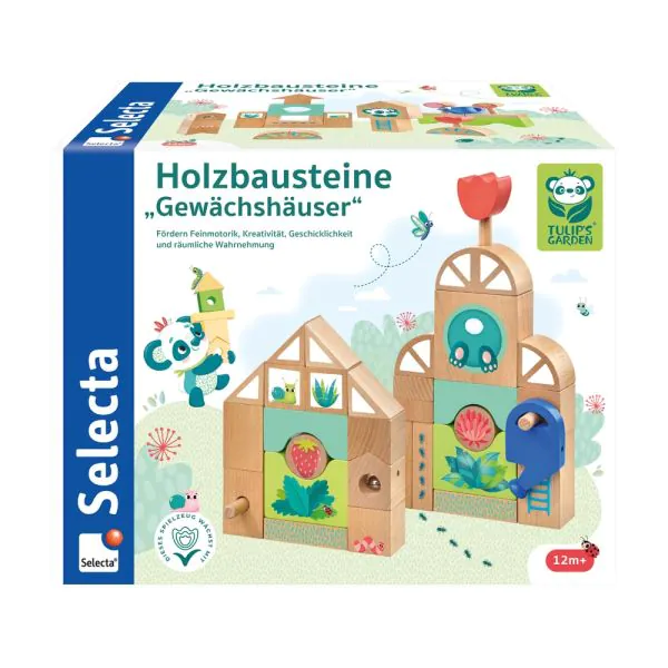 Schmidt Spiele TULIP'S GARDEN by SELECTA® Kleinkindwelt: Holzbausteine Gewächshäuser, 34 Teile Begrenzte Freigabe
