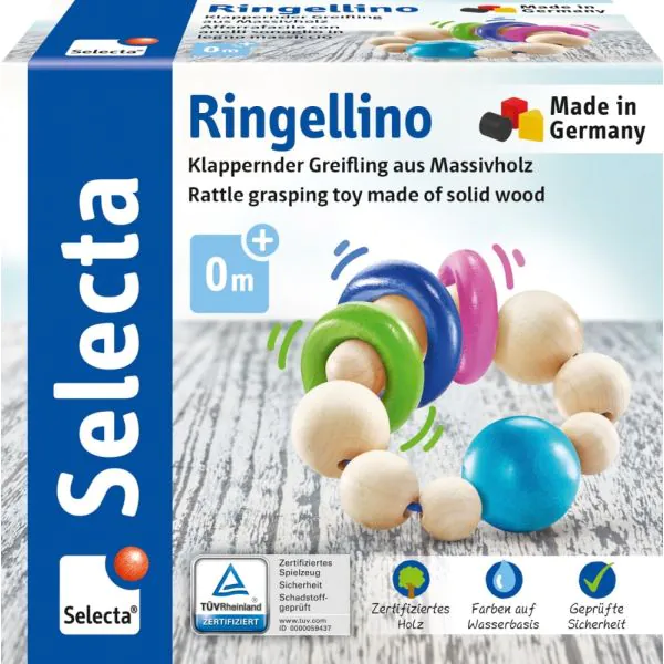 Schmidt Spiele Ringellino, klappernder Greifling aus Holz, 8,5 cm Riesige Rabatte