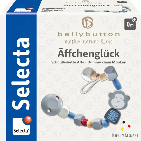 Schmidt Spiele bellybutton: Äffchenglück, blau, Schnullerkette, 22 cm Auslauf