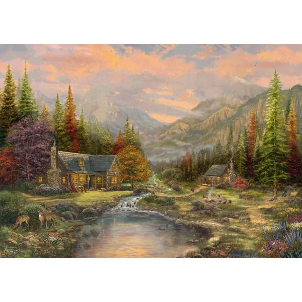 Schmidt Spiele Thomas Kinkade Studios: Bergkulisse mit Bach, 1.000 Teile Holzpuzzle Outlet