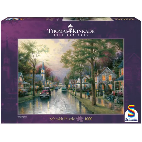 Schmidt Spiele Thomas Kinkade: Inspired Home - Morgen in der kleinen Stadt, 1.000 Teile Puzzle Heißer Verkauf