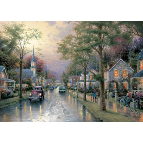 Schmidt Spiele Thomas Kinkade: Inspired Home - Morgen in der kleinen Stadt, 1.000 Teile Puzzle Heißer Verkauf