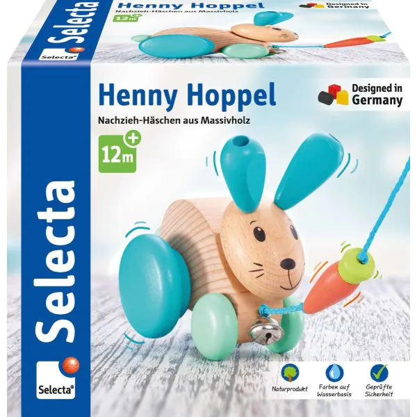 Schmidt Spiele Henny Hoppel, Nachziehspielzeug aus Holz, 13 cm Letzter Tag