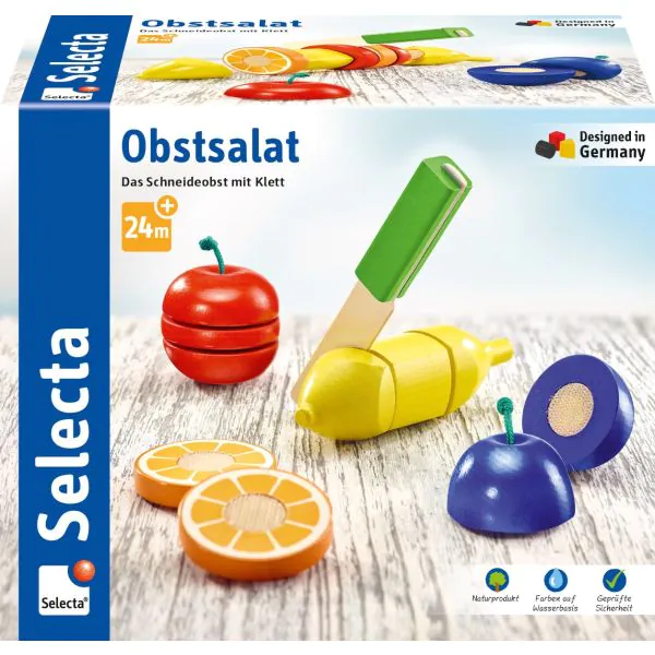 Schmidt Spiele Obstsalat, Klett und Schneidespielzeug aus Holz, Küchen-Spielzeugset, 11 Teile Discount Store für neue Produkte