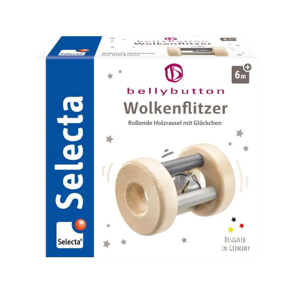 Schmidt Spiele bellybutton: Wolkenflitzer, Greifling mit Rassel aus Holz, Grau, 7 cm Preisnachlass