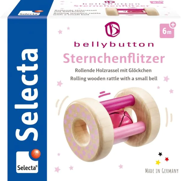 Schmidt Spiele bellybutton: Sternchenflitzer, Greifling mit Rassel aus Holz, Rosa, 15,5 cm Black Friday