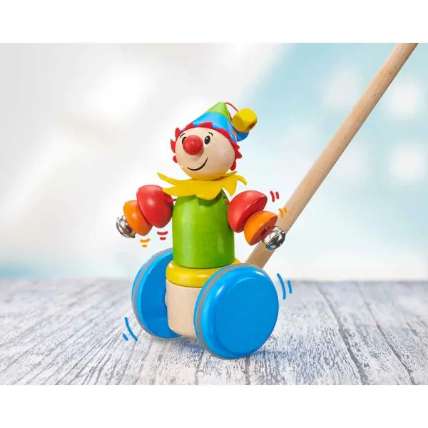 Schmidt Spiele Clown Smillo Schiebefigur, Schiebe-und Nachziehspielzeug aus Holz, 17 cm Exklusive Angebote