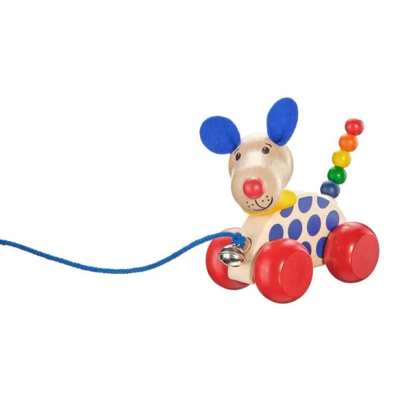 Schmidt Spiele Nico-Nachzieh-Hund, Schiebe-und Nachziehspielzeug aus Holz, 12 cm Räumungsverkauf