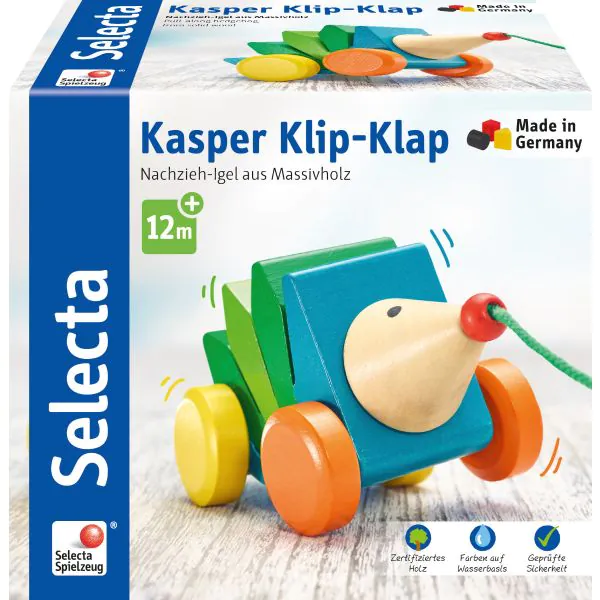 Schmidt Spiele Kasper Klip-Klap, Nachziehspielzeug aus Holz, 16cm Sonderangebote
