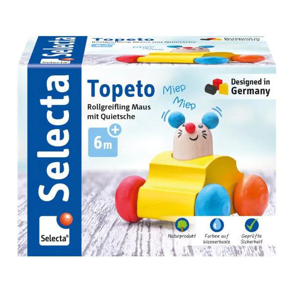 Schmidt Spiele Topeto, Rollgreifling Maus mit Quietsche aus Holz, 7 cm Discount Store für neue Produkte
