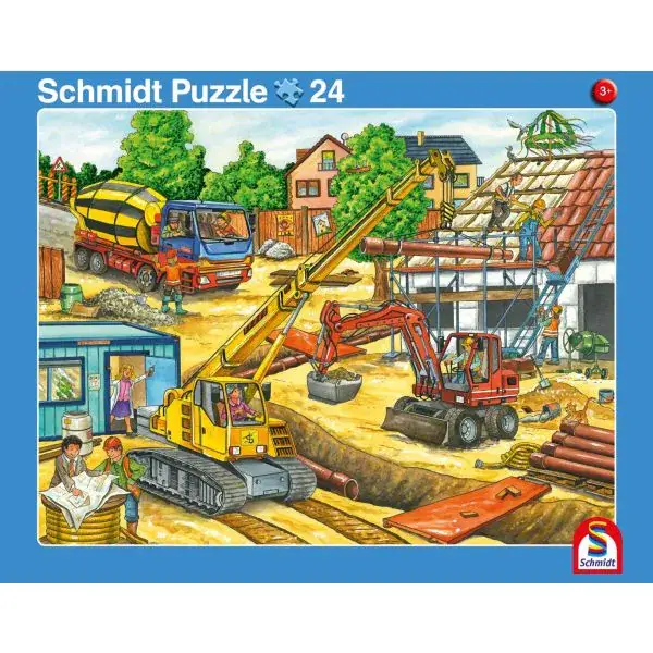 Schmidt Spiele 2 Kinder Rahmenpuzzle, 16 Teile Fahrt mit dem Müllauto, 24 Teile Achtung, Baustelle! Weihnachtsangebot