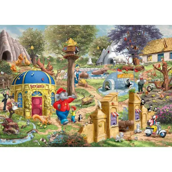 Schmidt Spiele Thomas Kinkade Studios: Benjamin Blümchen, Ein Tag im Neustädter Zoo, 1.000 Teile Puzzle Begrenzt auf 3 Tage