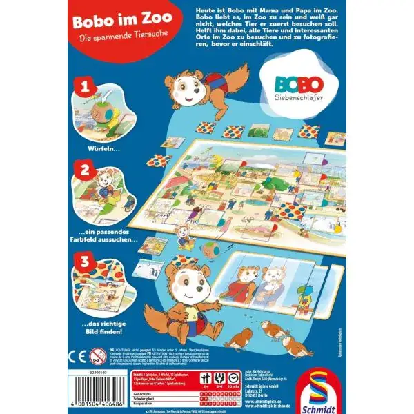 Schmidt Spiele Bobo Siebenschläfer: Bobo im Zoo – Die spannende Tiersuche, Kinderspiel Fabrikladen